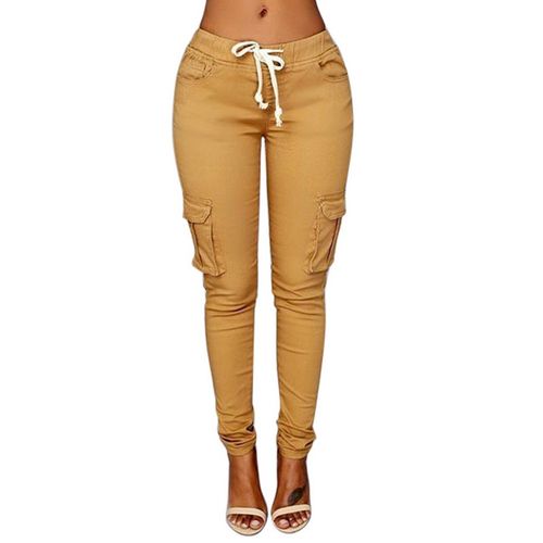 (khaki)Women Cargo Pants Ladies Casual Harem Pant Women Military Clothing Multi-Pocket Joggers Sweat Pants WEF