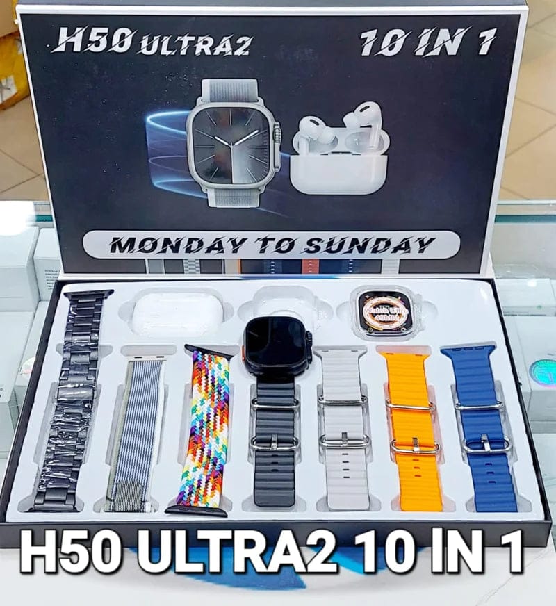 H50 Ultra Smart Watch with Bluetooth wireless earphonesHeart Rate MonitorBlood Oxygen Monitor,
🗝️Sleep Monitor,
🏃‍♀️Blood Pressure Monitor,
🗝️Blood Sugar Monitor

🥏Be in control of your