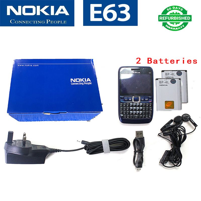 NOKIA E63 Featured Phones 2 Batteries  3G GSM WCDMA Bluetooth 2MP CAMERA Single SIM card Nokia PHONE  Mobile Phones