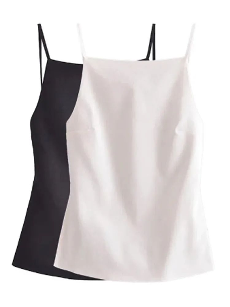 Women Fashion Solid Lace Up Backless Camisole Vintage Thin Straps Square Collar Female Chic Lady Tops