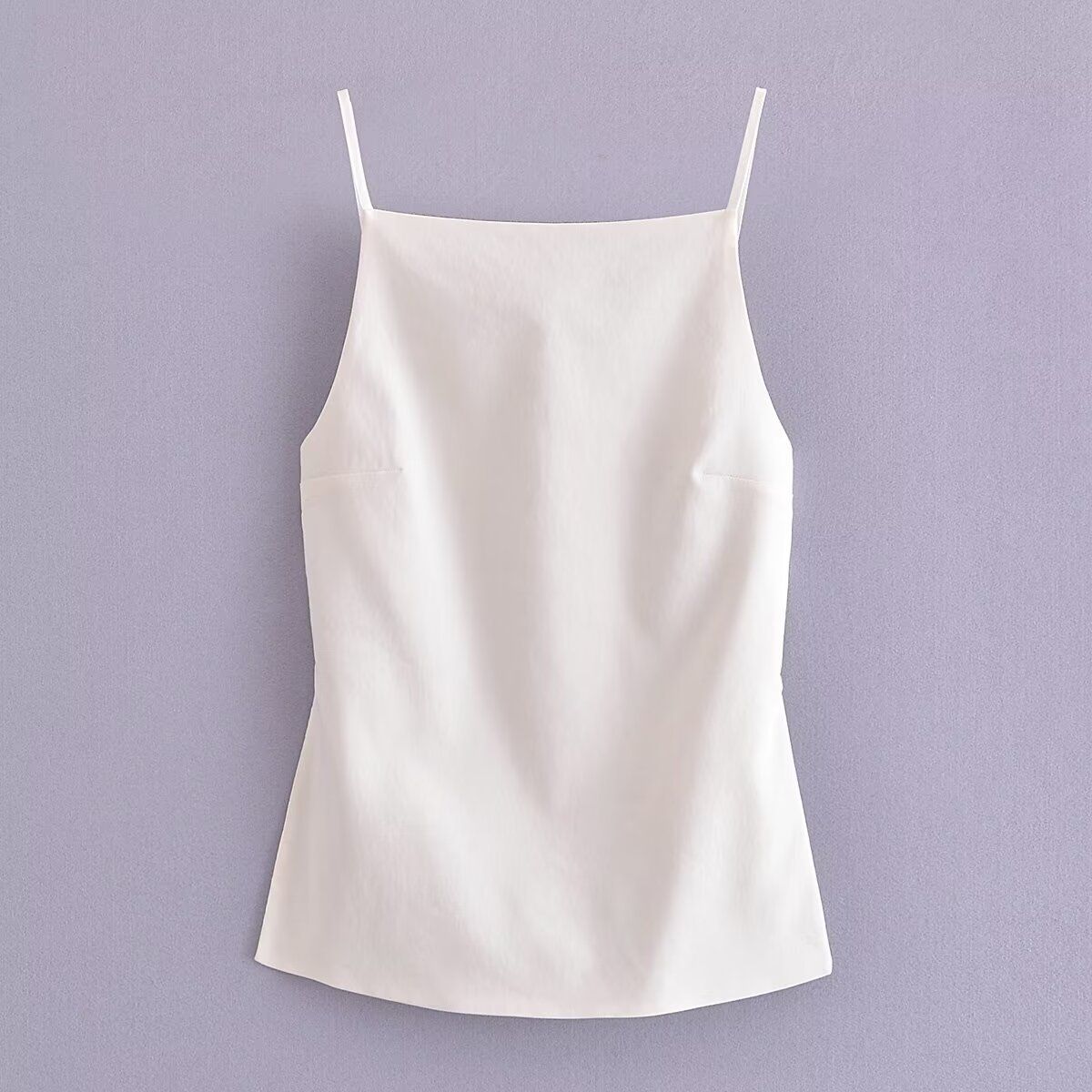 Women Fashion Solid Lace Up Backless Camisole Vintage Thin Straps Square Collar Female Chic Lady Tops