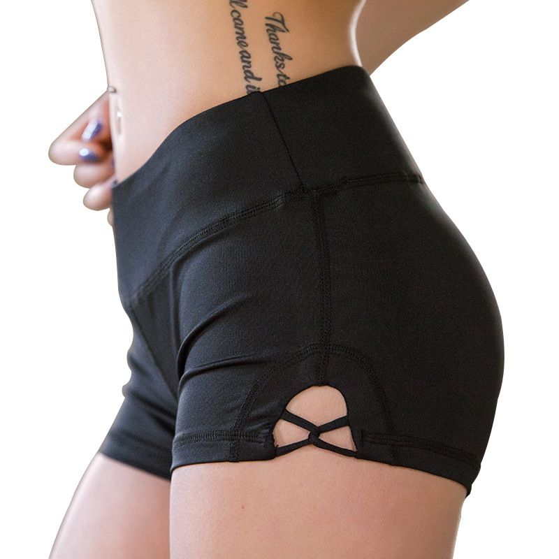 Spring and summer new tight hip yoga shorts motorcycle cross hollowing sports shorts