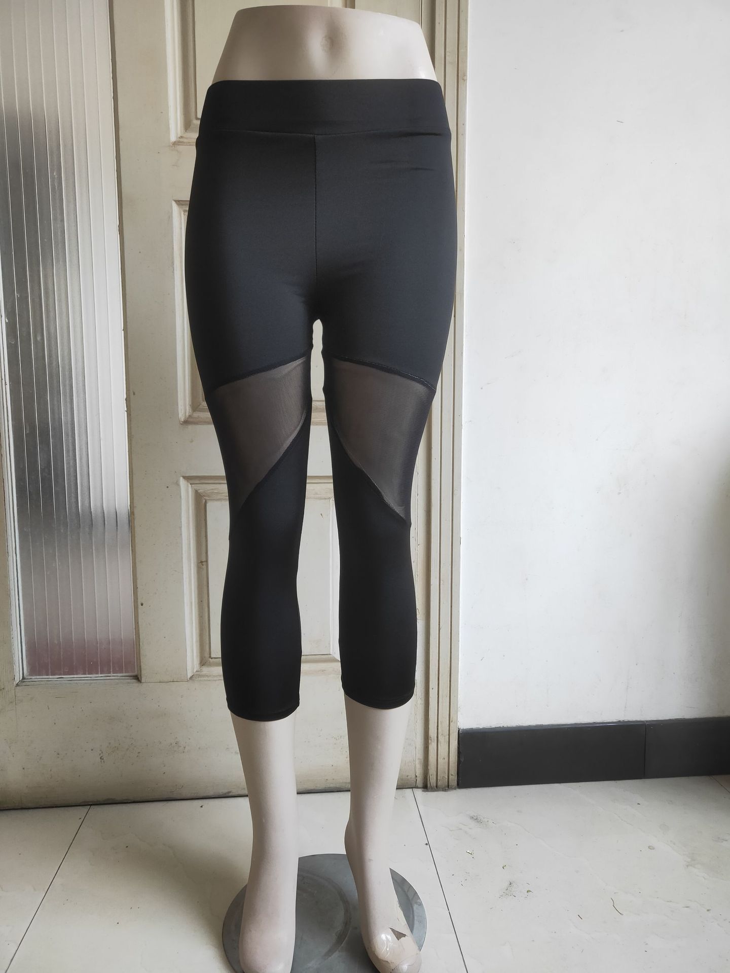 Spring and summer new mesh splicing seven pants sports yoga stretch pants running bottoms women's pants