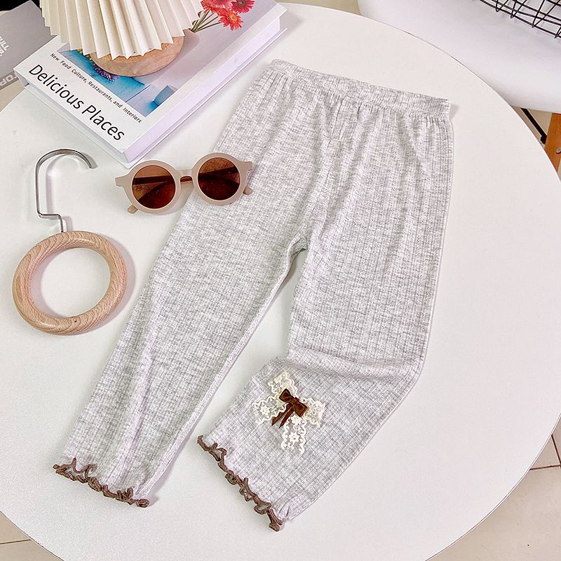 Children's seven cotton bottoms summer thin section girls lace jacquard bow Slim children's pants
