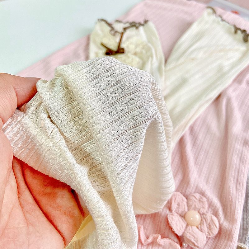 Children's seven cotton bottoms summer thin section girls lace jacquard bow Slim children's pants