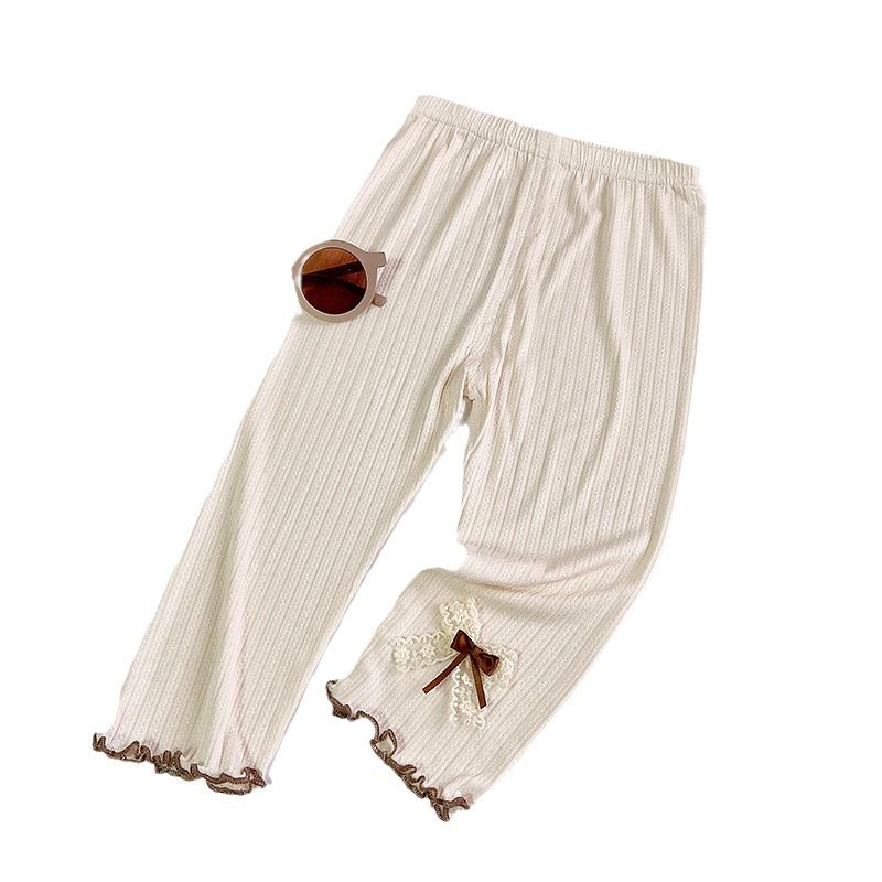 Children's seven cotton bottoms summer thin section girls lace jacquard bow Slim children's pants