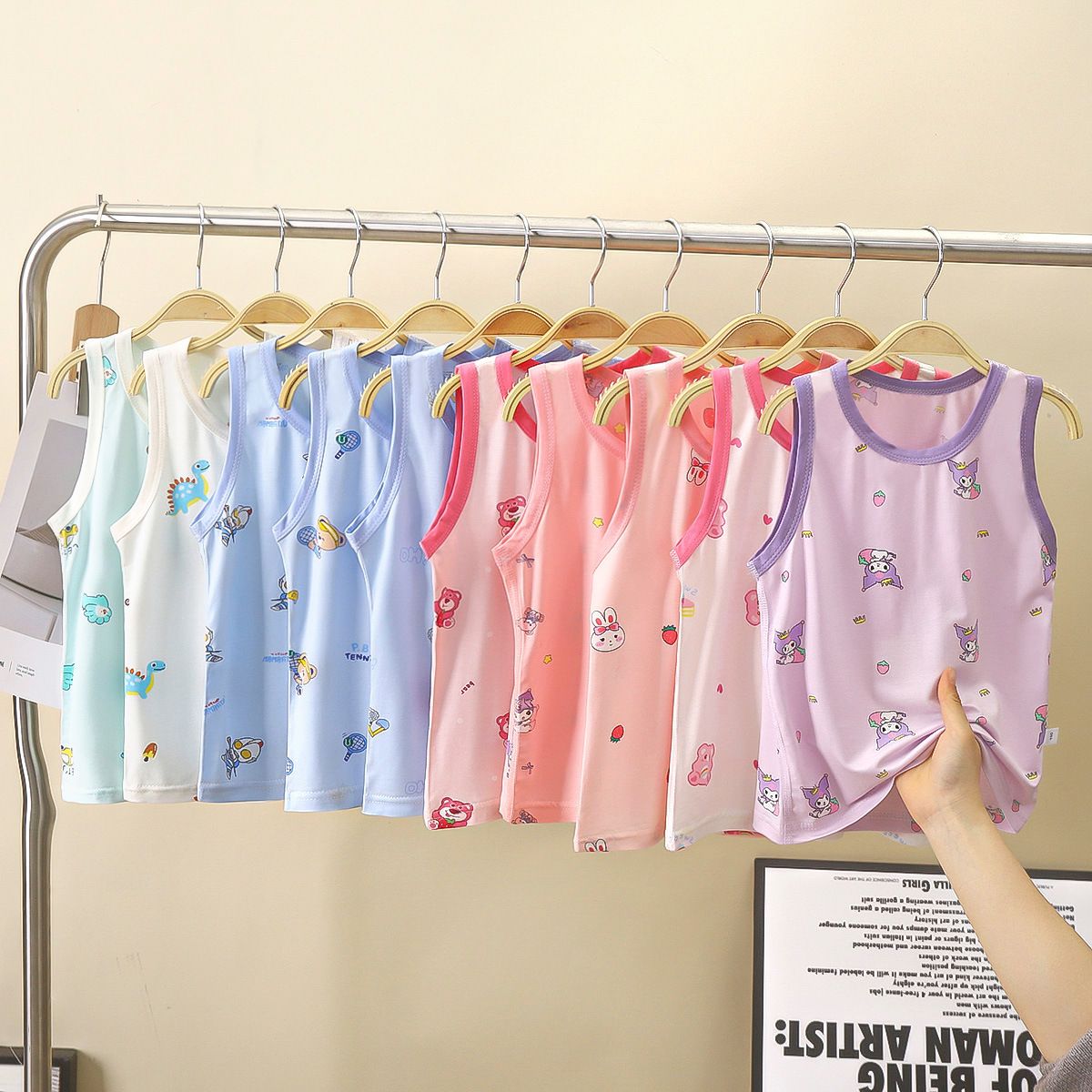 3pcs Children's Tencel undershirt summer thin section Lycra baby boneless sling bottoming tops for boys and girls