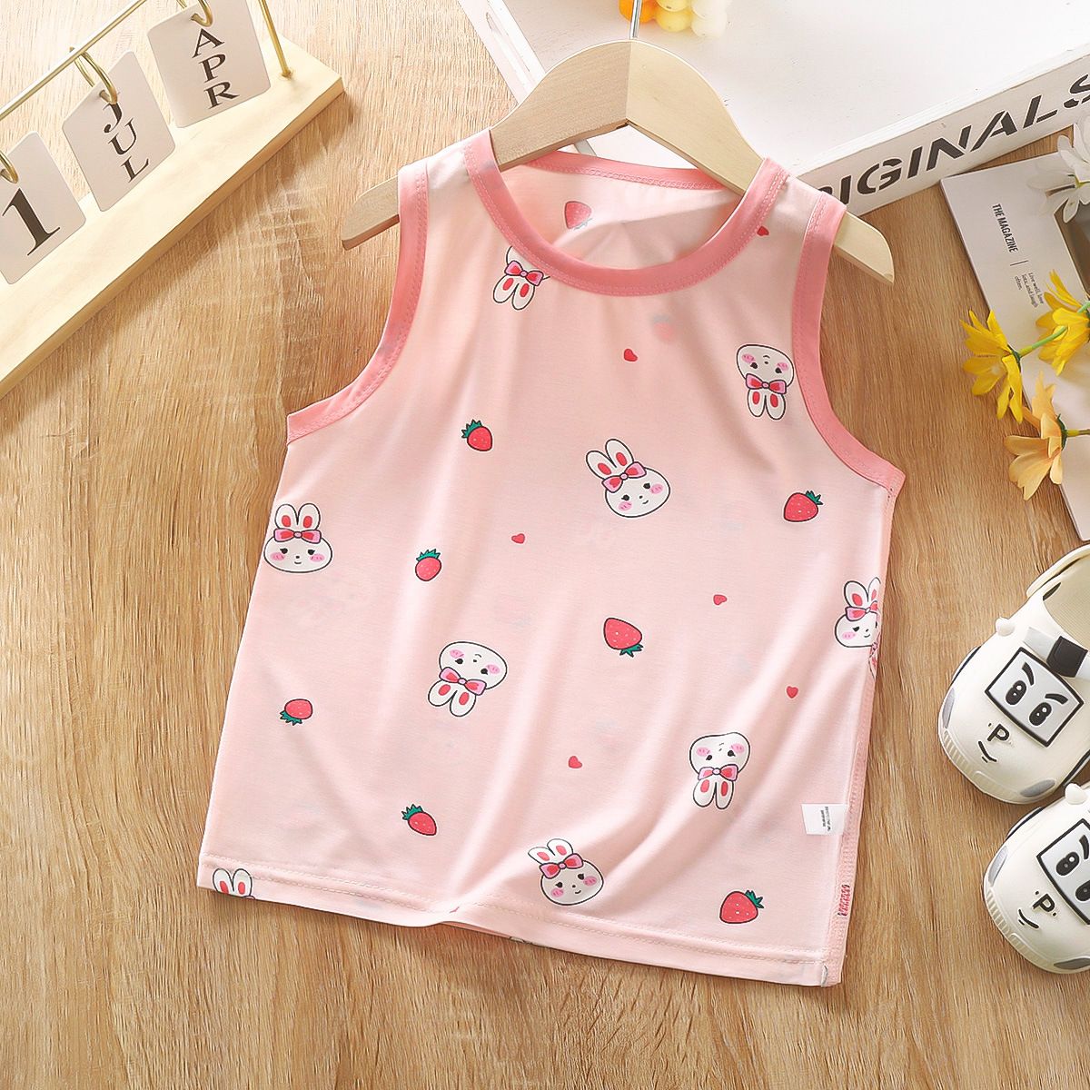 3pcs Children's Tencel undershirt summer thin section Lycra baby boneless sling bottoming tops for boys and girls