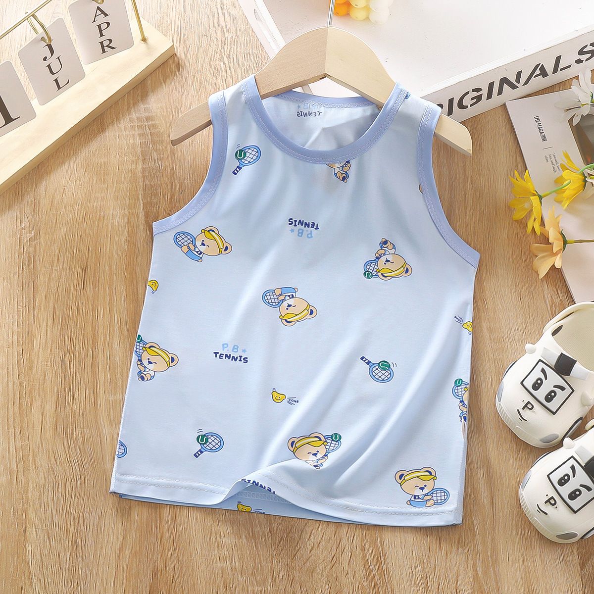 3pcs Children's Tencel undershirt summer thin section Lycra baby boneless sling bottoming tops for boys and girls