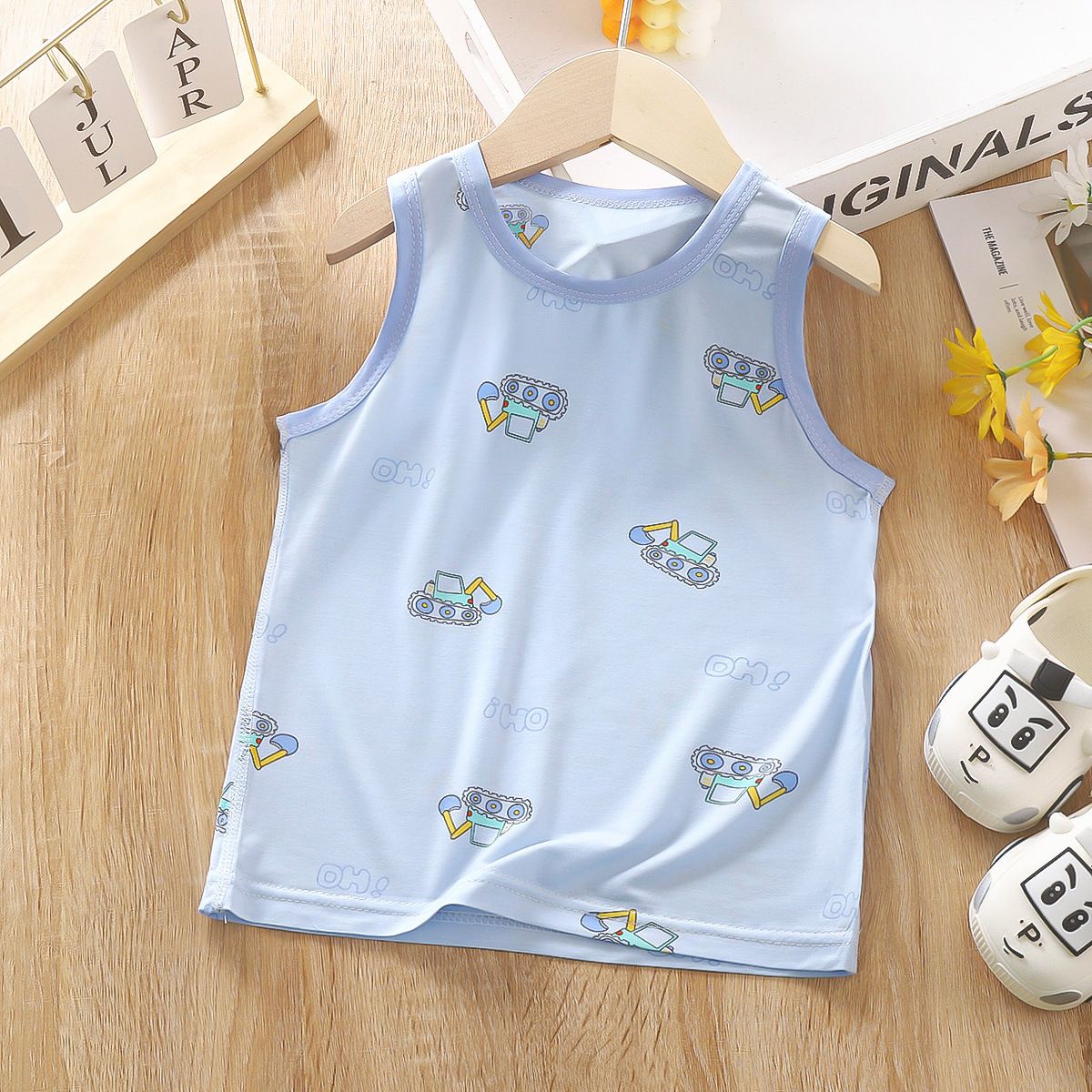3pcs Children's Tencel undershirt summer thin section Lycra baby boneless sling bottoming tops for boys and girls