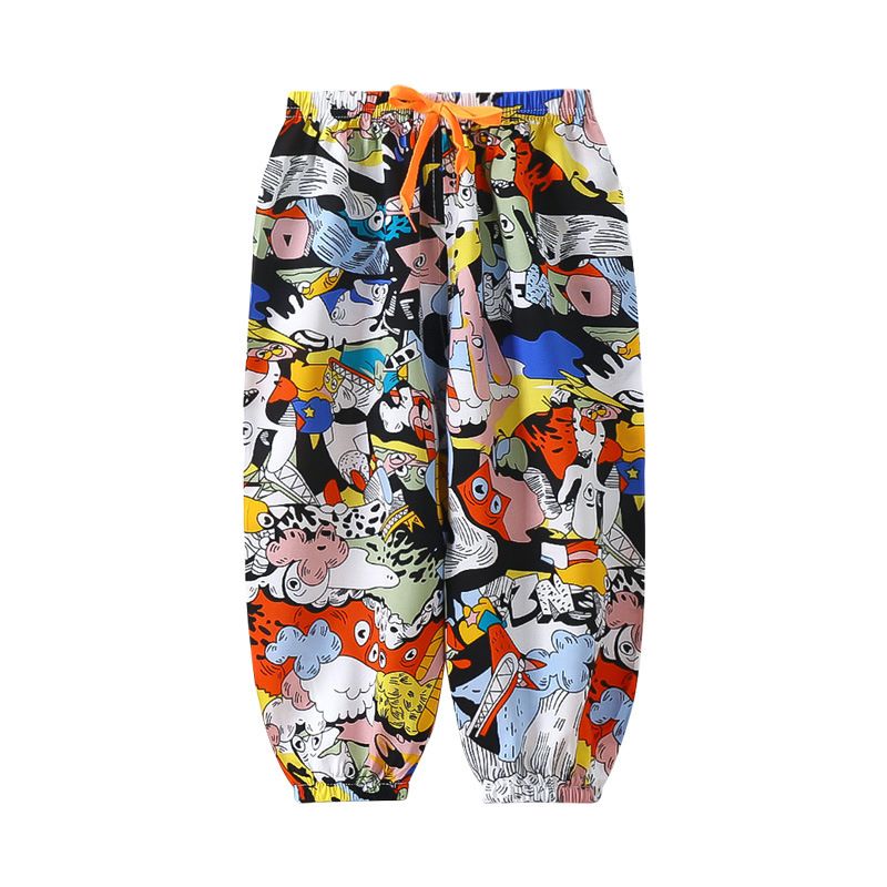 3pcs Children's summer thin cotton silk anti-mosquito pants in small children cartoon lantern pants boys and girls nine-minute pants outside casual pants