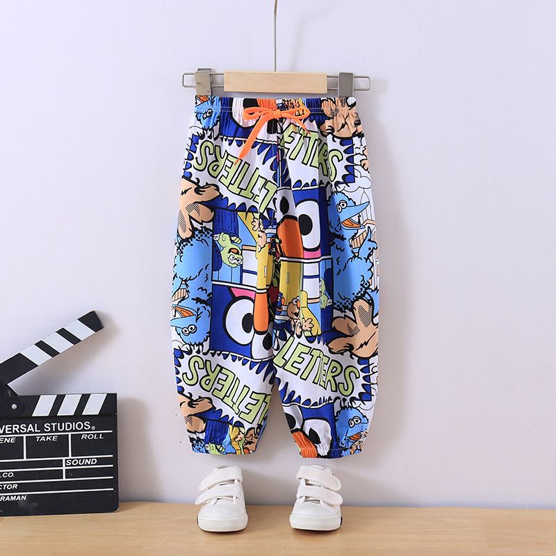 3pcs Children's summer thin cotton silk anti-mosquito pants in small children cartoon lantern pants boys and girls nine-minute pants outside casual pants