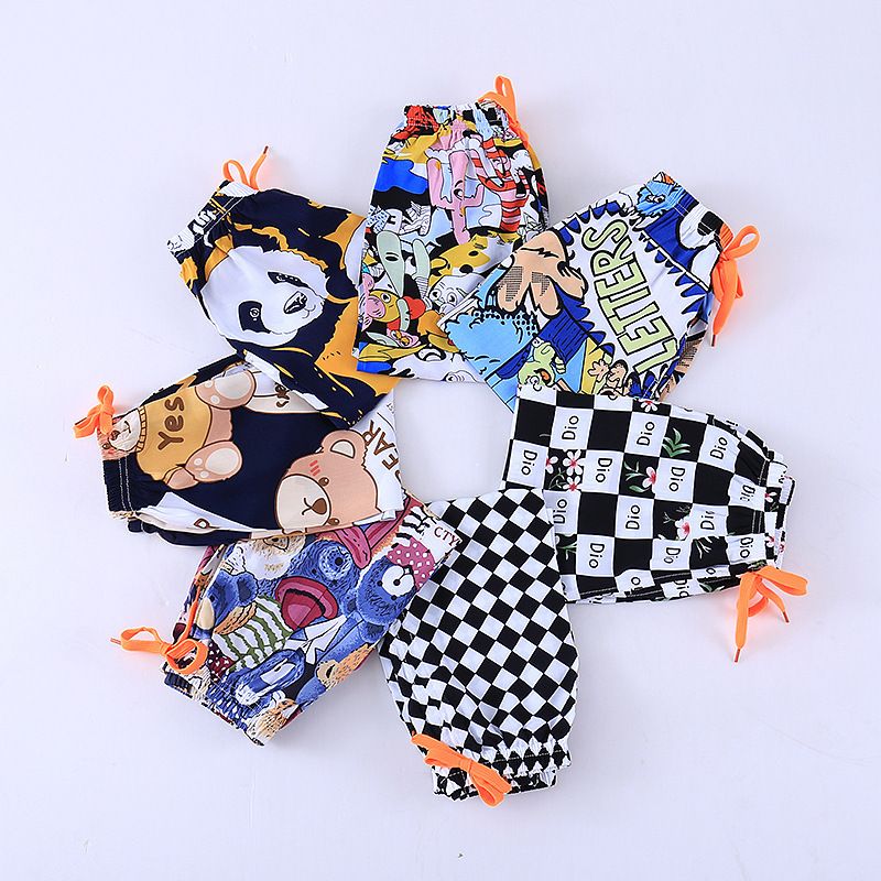 3pcs Children's summer thin cotton silk anti-mosquito pants in small children cartoon lantern pants boys and girls nine-minute pants outside casual pants