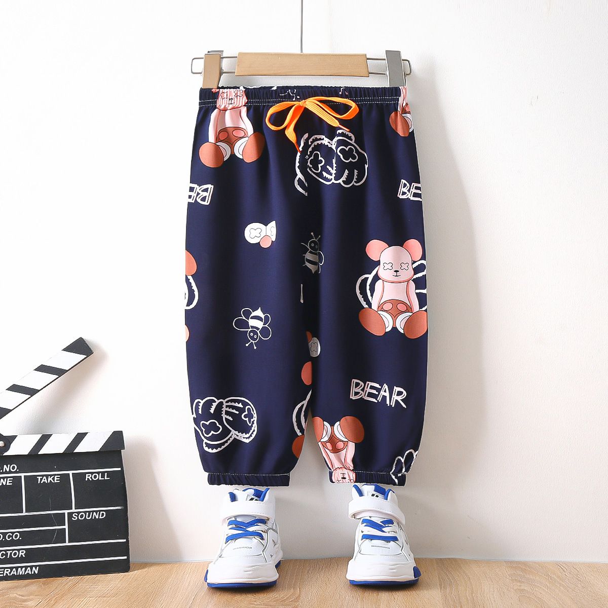 3pcs Children's summer thin cotton silk anti-mosquito pants in small children cartoon lantern pants boys and girls nine-minute pants outside casual pants
