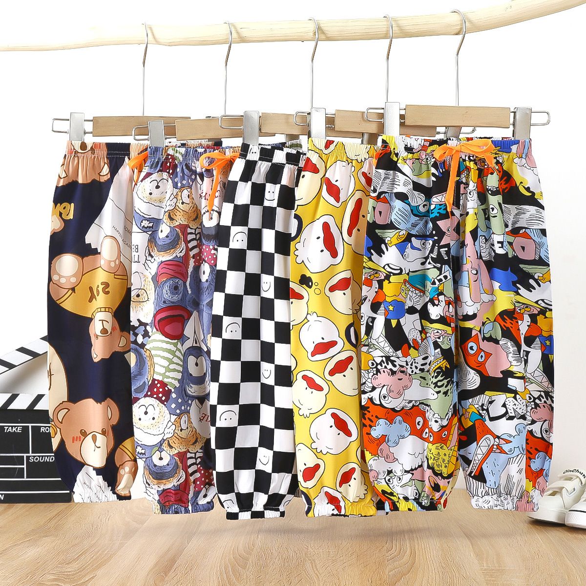 3pcs Children's summer thin cotton silk anti-mosquito pants in small children cartoon lantern pants boys and girls nine-minute pants outside casual pants
