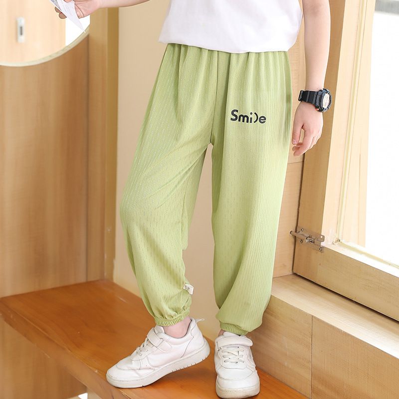 3pcs Children's anti-mosquito pants summer thin section boys and girls beach pants solid color loose lantern pants baby nine minutes casual pants