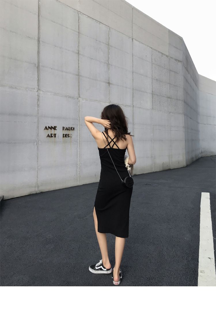 Medium-length halter dress outside wear summer 2024 new female open fork temperament thin inside bottoming skirt