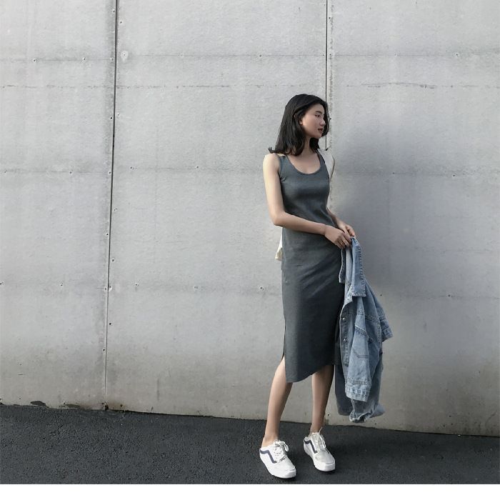Medium-length halter dress outside wear summer 2024 new female open fork temperament thin inside bottoming skirt