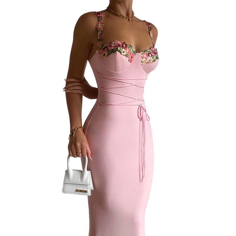 Autumn Winter Sexy Sleeveless Backless Floral Maxi Long Dresses Outfits for Women Lace Up Bandage Bodycon Party Club Dress Gift