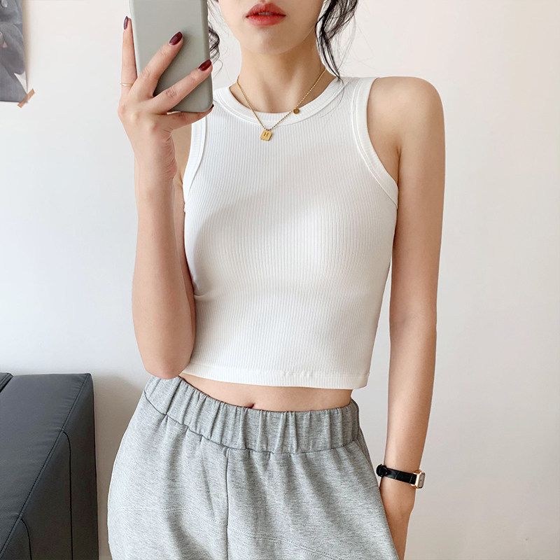 2pcs Anti-traveling white tank top female summer outwear spicy girl navel dress sports BM wind bottoming Slim sleeveless tops