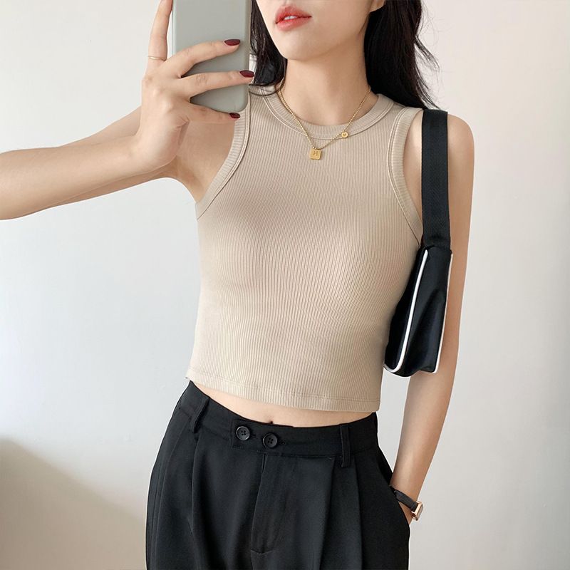 2pcs Anti-traveling white tank top female summer outwear spicy girl navel dress sports BM wind bottoming Slim sleeveless tops