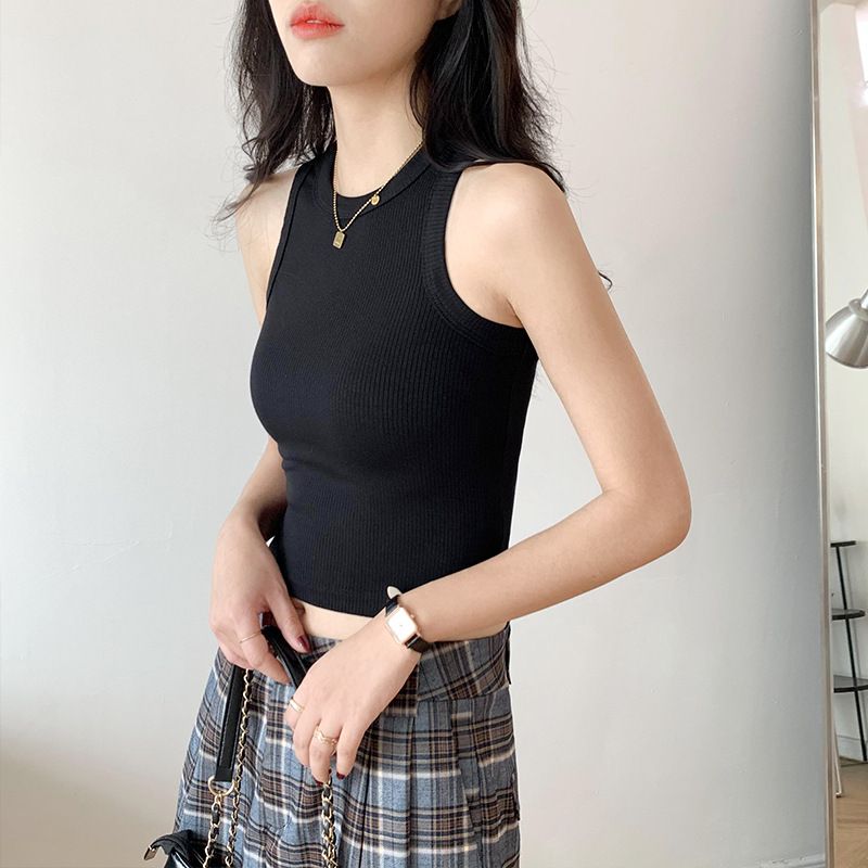 2pcs Anti-traveling white tank top female summer outwear spicy girl navel dress sports BM wind bottoming Slim sleeveless tops