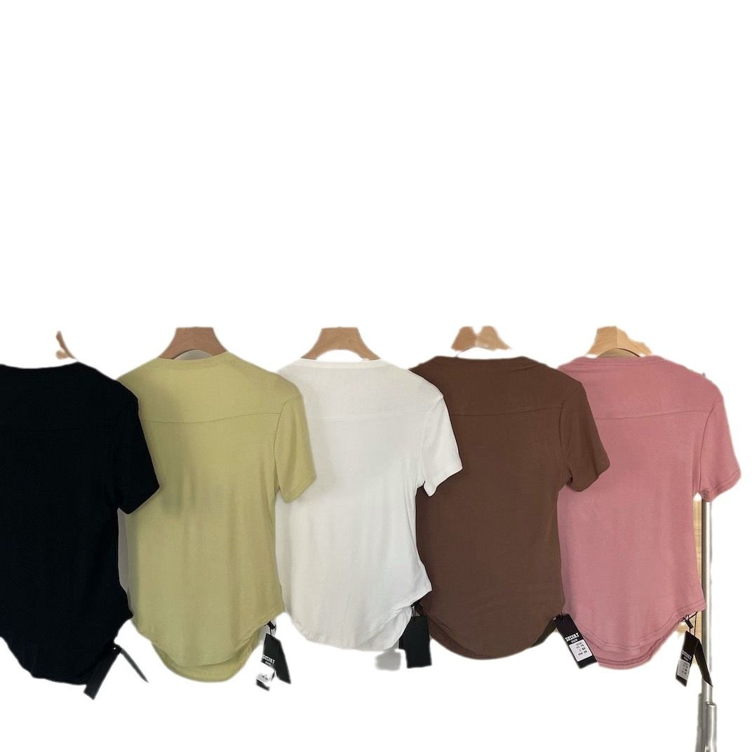 2pcs French niche design sense exposed collarbone square neck short-sleeved T-shirt female summer 2024 new tide cool sweet spicy girl tops