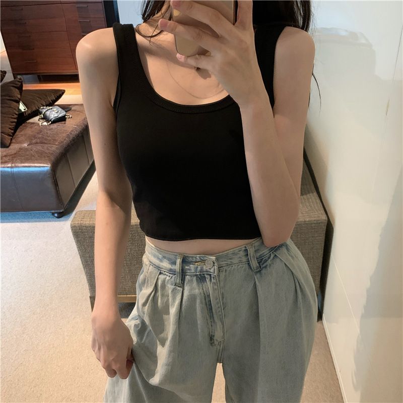 1pcs High waist short crop design sense of the minority outside to wear the bottom of the small halter I-vest female with sleeveless blouse