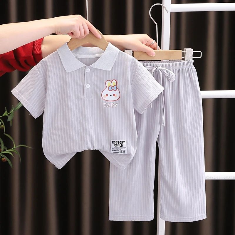 Summer Baby Girls Clothes Set Children Lapel Ice Silk Tshirts and Pants 2 Pieces Suit Kid Casual Top Bottom Outfit Tracksuit