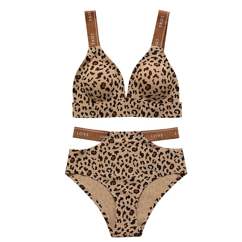 Lingerie Panty set Sexy Letter straps Comfortable Ice Silk seamless leopard print Seductive bra for women