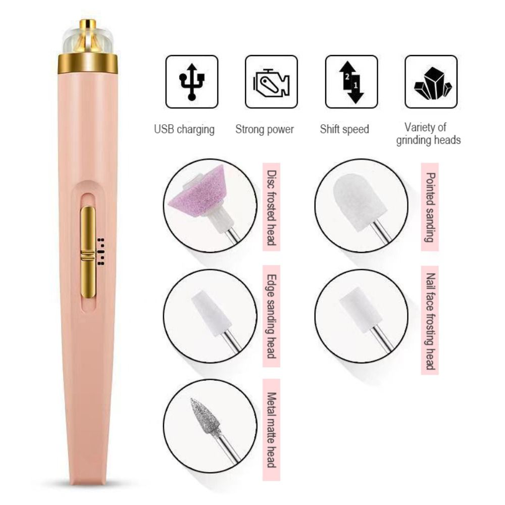 5 in 1 Electric Manicure Drill With Light Portable USB Professionals Pedicure Polishing Nail Grinder Nail Drill Sander Machine Nail Files Polishing Machine Manicure Nail Tools Kit