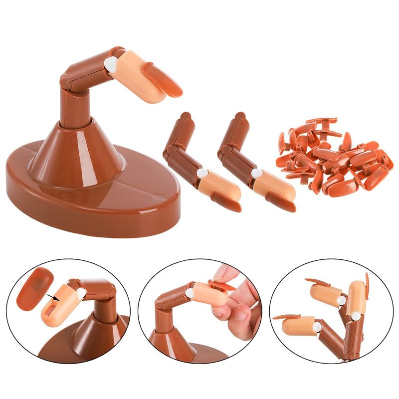 Acrylic Flexible Moveable Nail Practice Finger Adjustable Fake Fingers  Detachable Beginners Practice Moving Finger Strap Base Hand Nail Art Training Nails Art DIY Tool