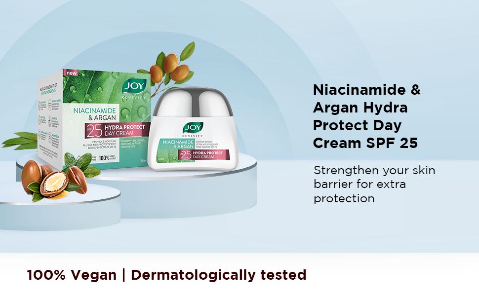 Joy Revivify SUNFLOWER Seed Oil, NIACINAMIDE & ARGAN Oil Face Cream. Anti-Aging, Moisturizes, Fades dark Spots, Smooths, Glows, Brightens, Has Sunscreen, Soothes, Removes dead skin cells & Evens