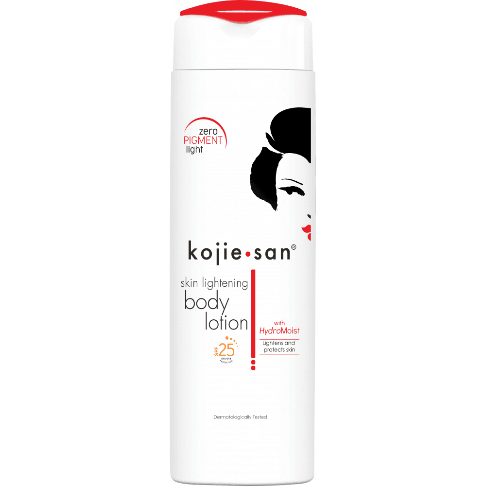 Kojie San Skin LIGHTENING Zero Pigment Body Lotion Hydro Moist with SPF 25.  Fades Dark Spots, Scars, Melasma, Hyperpigmentation, Lightens the skin, Softens, Prevent UV damage, Hydartes &  Evens