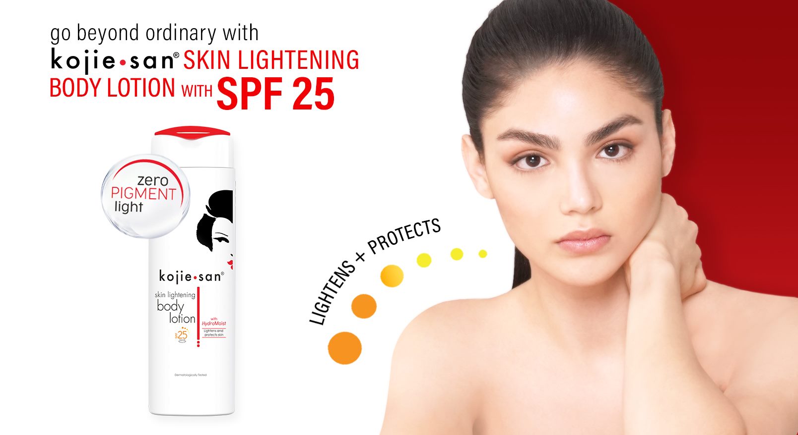 Kojie San Skin LIGHTENING Zero Pigment Body Lotion Hydro Moist with SPF 25.  Fades Dark Spots, Scars, Melasma, Hyperpigmentation, Lightens the skin, Softens, Prevent UV damage, Hydartes &  Evens