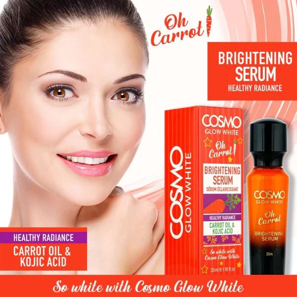 Cosmo CARROT Oil & KOJIC Acid Brightening Face Serum. Removes Dark Spots, Blemishes, Hyperpigmentations, Moisturizes, Brightens, Glows, Clarifies, Evens, Renews, Softens & Prevent UV-Rays damage