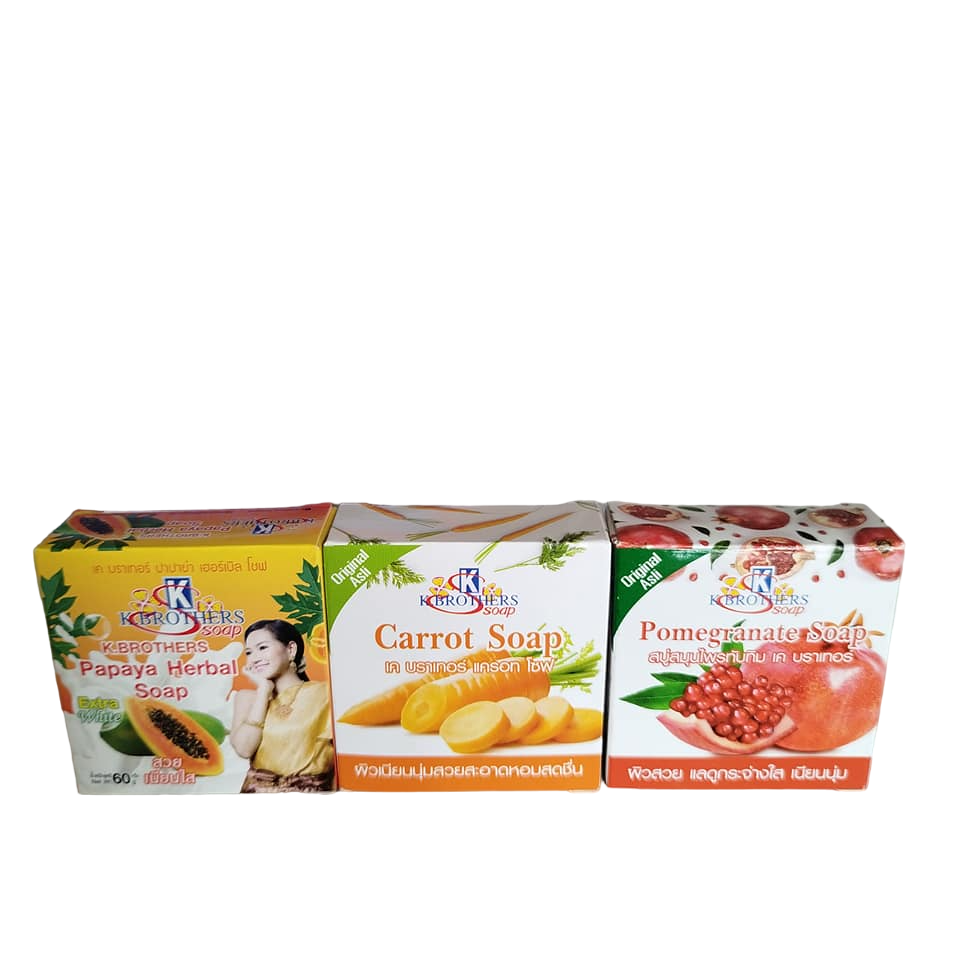 K BROTHERS 3n1 PAPAYA  facial Soap + CARROT facial soap  + POMEGRANATE, SALICYLIC ACID Facial Soap. Cleans, Treats ACNE, Fades Dark Spots, Exfoliates, Cleanses, Glows & Brightens