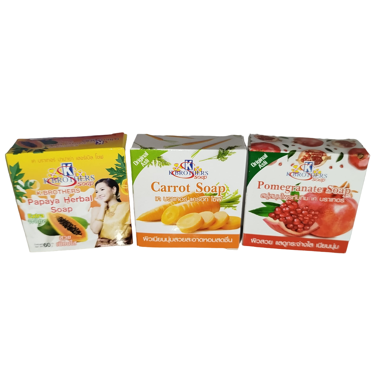 K BROTHERS 3n1 PAPAYA  facial Soap + CARROT facial soap  + POMEGRANATE, SALICYLIC ACID Facial Soap. Cleans, Treats ACNE, Fades Dark Spots, Exfoliates, Cleanses, Glows & Brightens