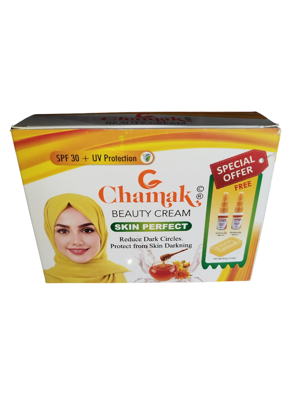 Chamak Beauty Cream + Anti-ACNE Face Serum + Whitening Serum + Soap. Treats Acne, Fades Age Spots, Dark Spots, Removes Wrinkles, Freckles, Dark Circles, Moisturizes, Brightens & Cleanses off dirt