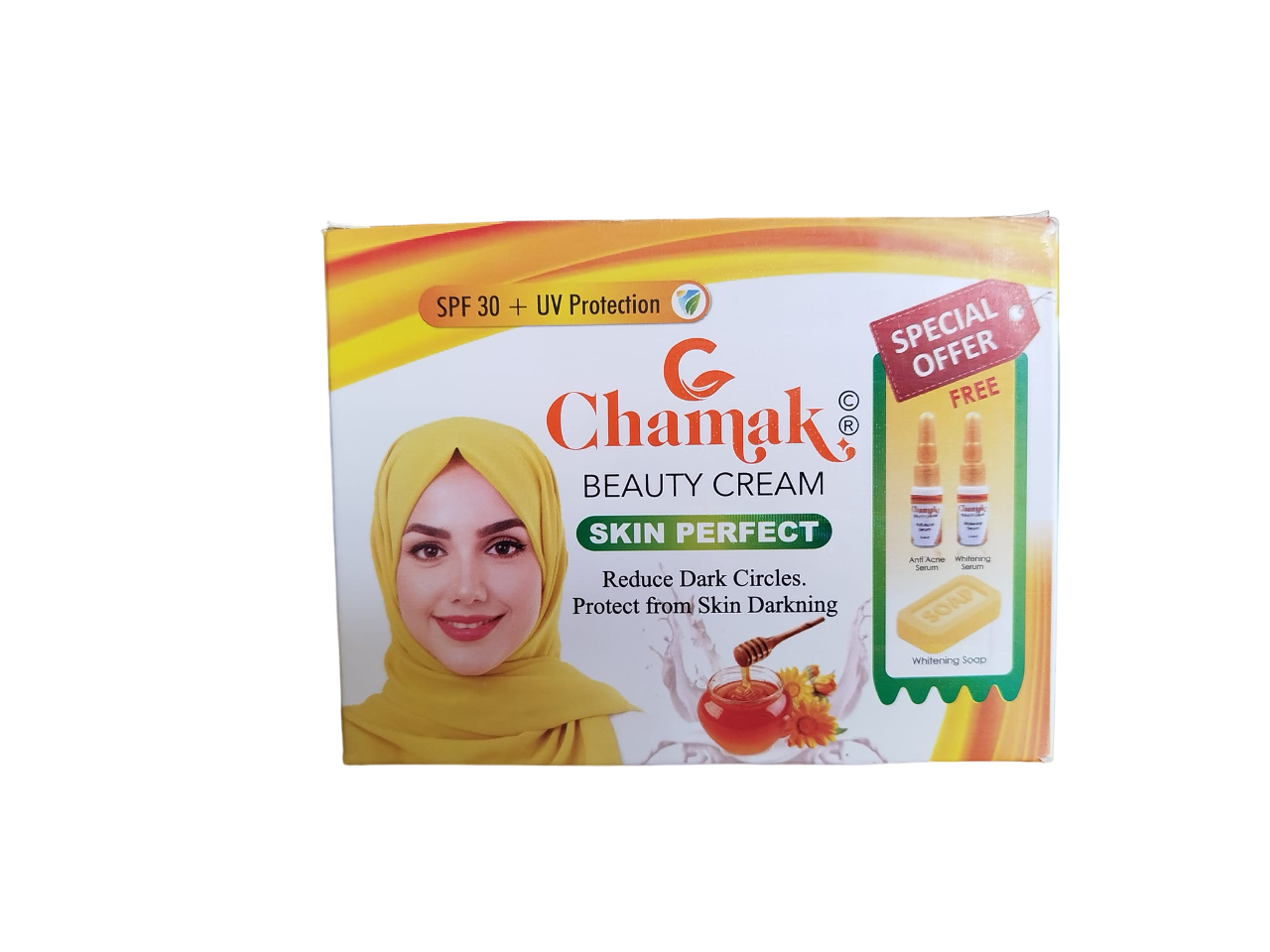 Chamak Beauty Cream + Anti-ACNE Face Serum + Whitening Serum + Soap. Treats Acne, Fades Age Spots, Dark Spots, Removes Wrinkles, Freckles, Dark Circles, Moisturizes, Brightens & Cleanses off dirt