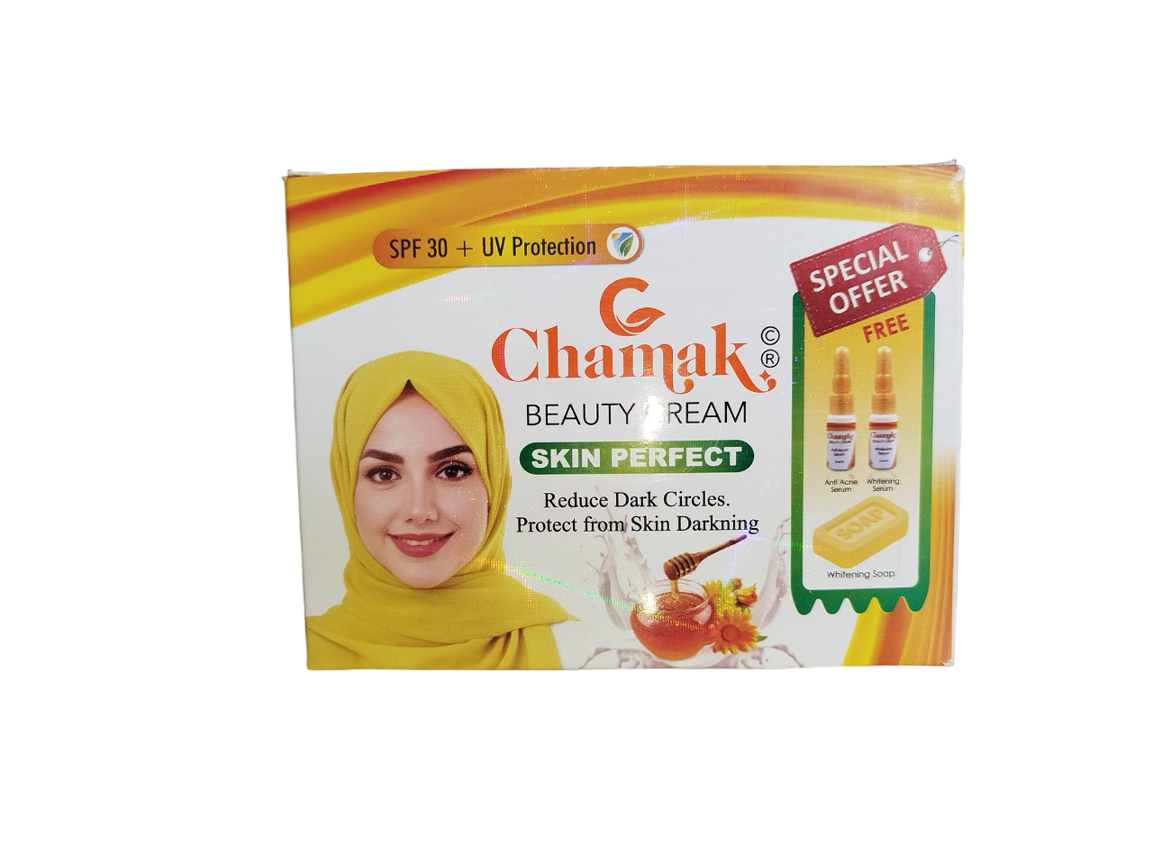 Chamak Beauty Cream + Anti-ACNE Face Serum + Whitening Serum + Soap. Treats Acne, Fades Age Spots, Dark Spots, Removes Wrinkles, Freckles, Dark Circles, Moisturizes, Brightens & Cleanses off dirt
