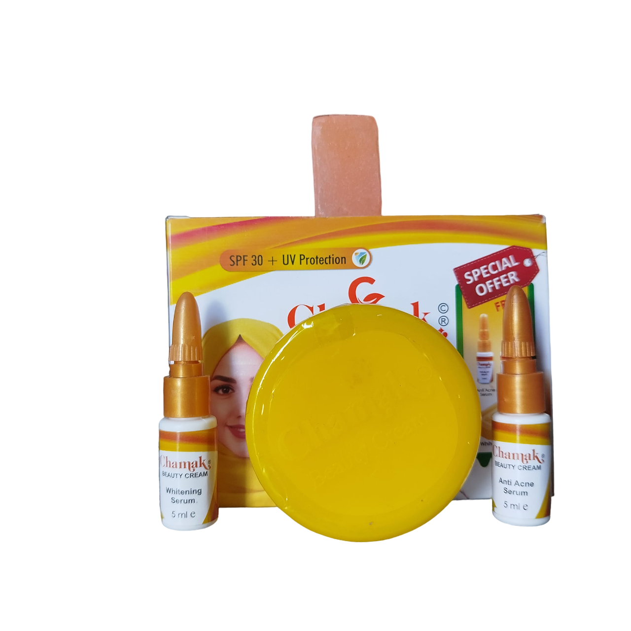 Chamak Beauty Cream + Anti-ACNE Face Serum + Whitening Serum + Soap. Treats Acne, Fades Age Spots, Dark Spots, Removes Wrinkles, Freckles, Dark Circles, Moisturizes, Brightens & Cleanses off dirt