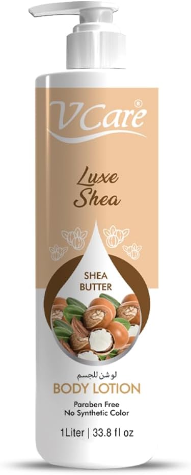 V Care Luxe Shea SHEA BUTTER Body Lotion. Deeply Moisturizes, Hydrates, Brightens, Nourishes, Revitalizes, makes skin Soft & Supple, Improve Elasticity, Glows, Shines, Evens, Unifies & Beautifies.