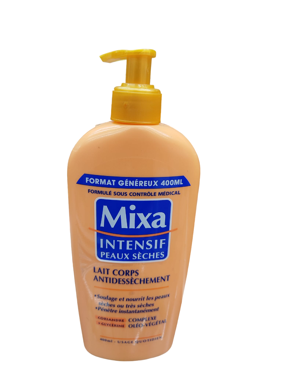 MIXA Intense Moisturizing Body Milk Lotion with Coriander & Glycerin. Moisturizes, Smooths, Softens, Nourishes, Makes skin supple, Protects the skin, Soothes with its Ole-Vegetable complex.