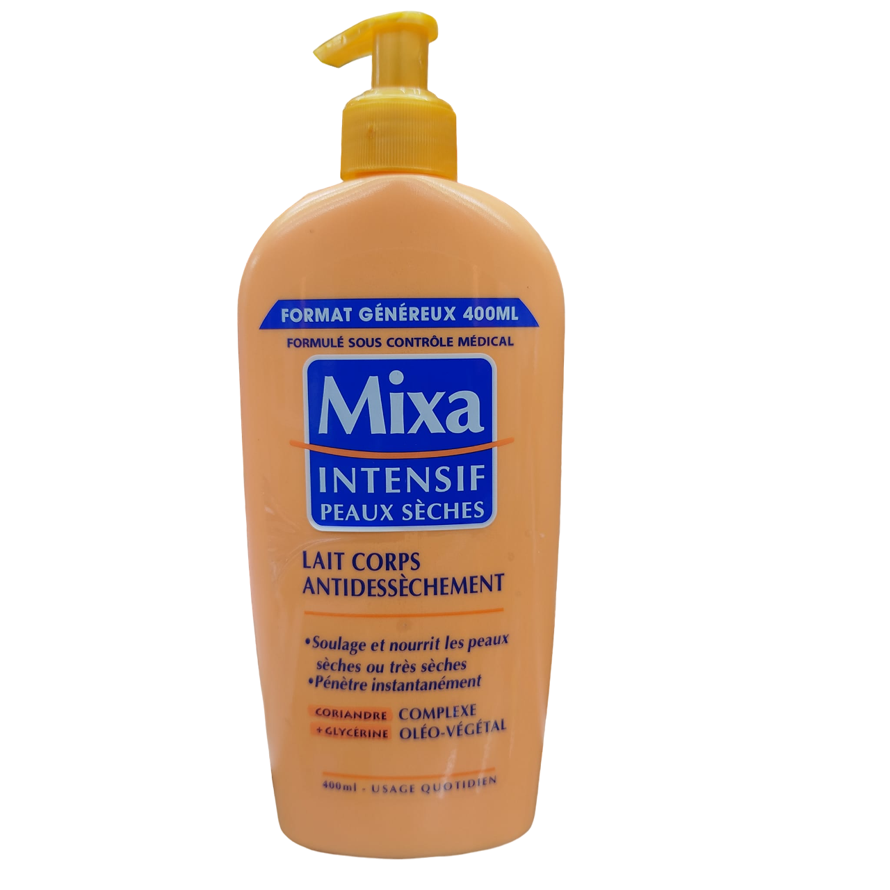 MIXA Intense Moisturizing Body Milk Lotion with Coriander & Glycerin. Moisturizes, Smooths, Softens, Nourishes, Makes skin supple, Protects the skin, Soothes with its Ole-Vegetable complex.
