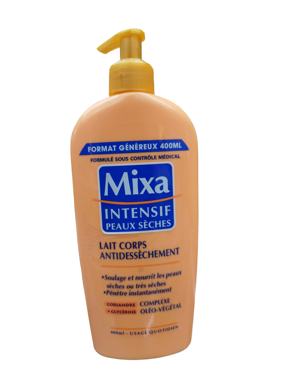 MIXA Intense Moisturizing Body Milk Lotion with Coriander & Glycerin. Moisturizes, Smooths, Softens, Nourishes, Makes skin supple, Protects the skin, Soothes with its Ole-Vegetable complex.