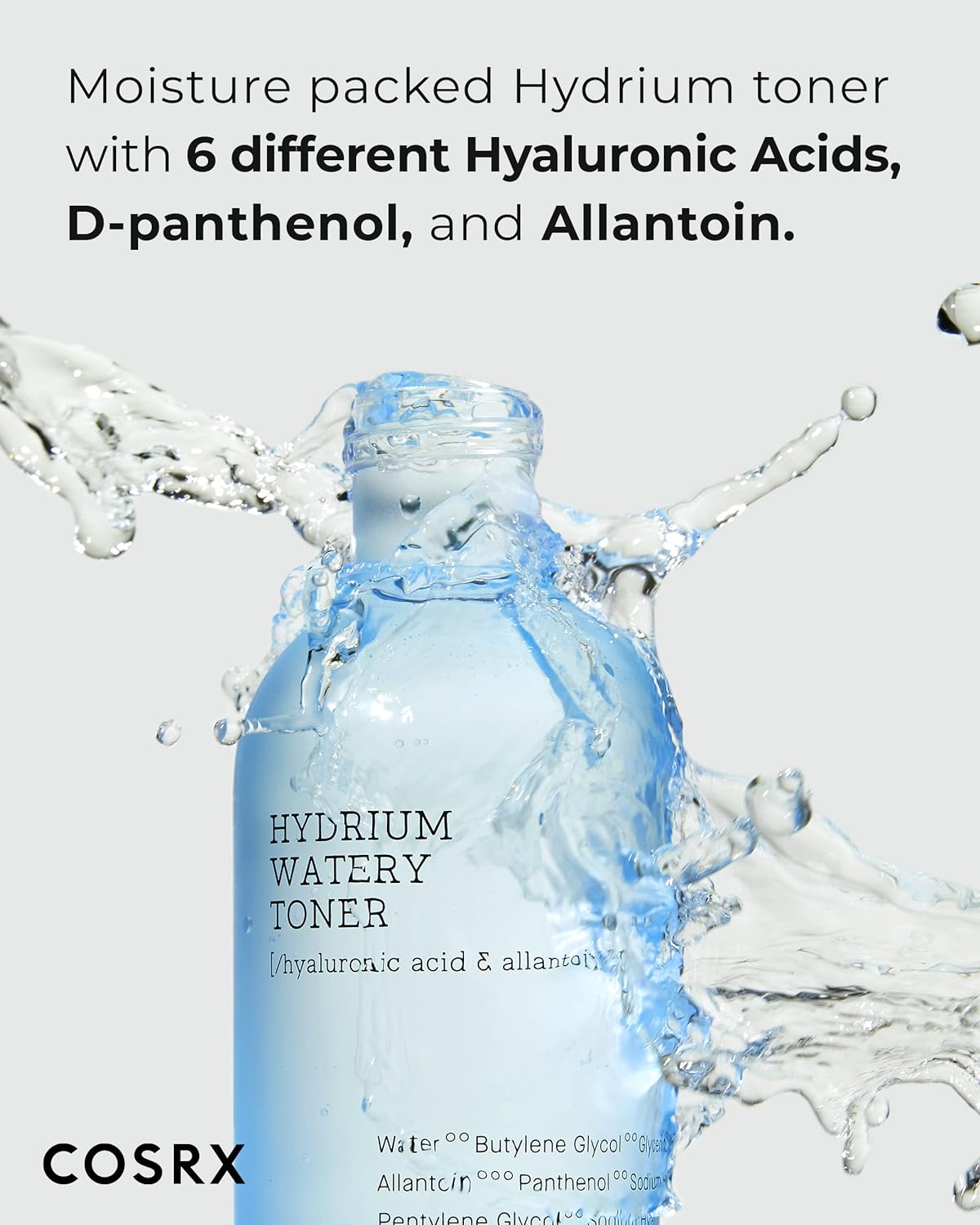 COSRX Hydrium Watery Toner with Hyaluronic Acid, Allantoin & Vit B5. Soothes, Hydrates, Nourishes, Purifies, Removes Blemishesd, Imperfections, Smooths, Softens & Moisturizes,