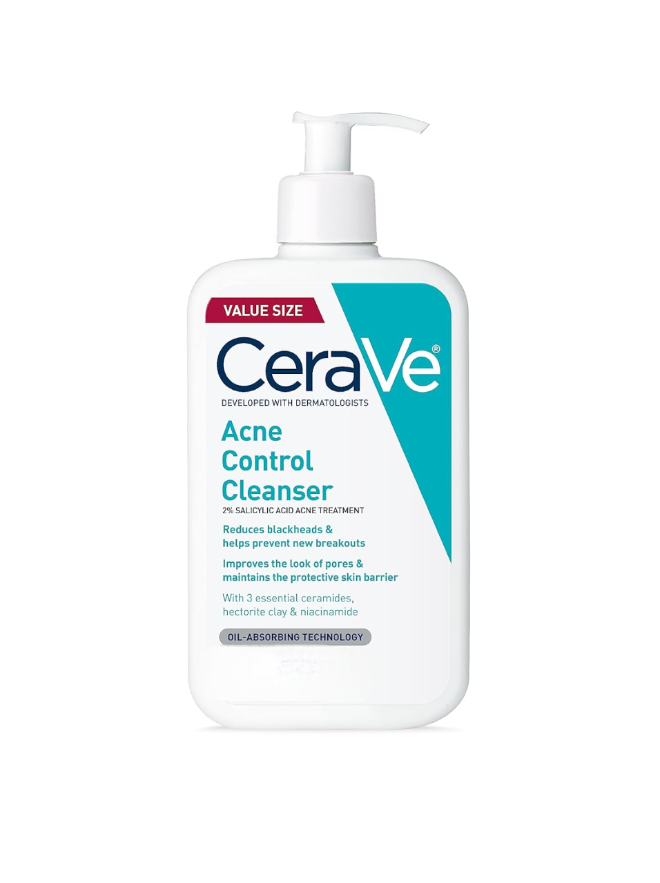 CeraVe Salicylic Acid, Niacinamide & Hectorite Clay ACNE Control Cleanser. Treats Acne, Improve look of pores, Reduce Blackheads, Blemishes, Prevent New Breakouts, Cleanses & Protects skin barrier
