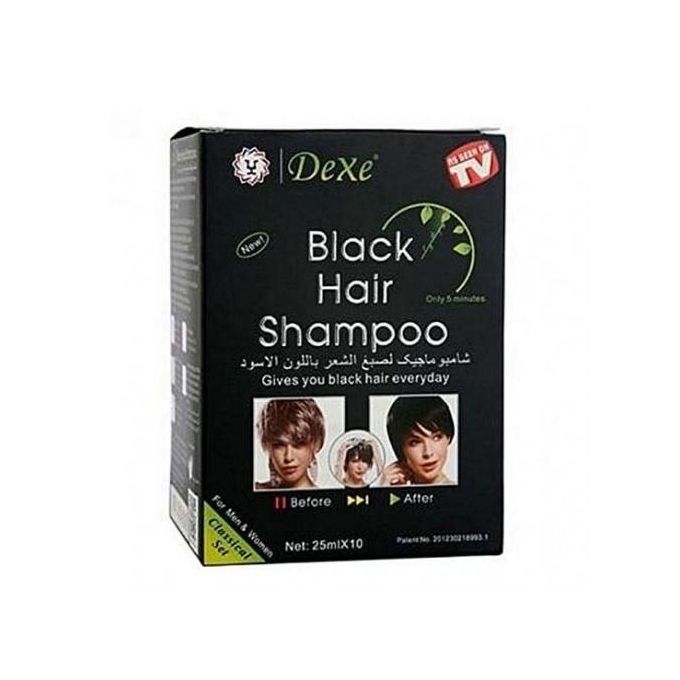 Dexe Black Hair Shampoo (Natural Black) One Box = 25Mlx10Pouch.