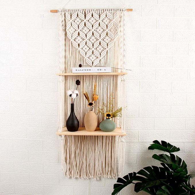 Wooven tapestry floating shelves.